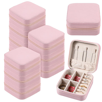 JOUTYFOR 12 Pcs Mini Travel Jewelry Case Bridesmaid Proposal Gift Boxes, Small PU Leather Earring Organizer, Bulk Travel Accessories Portable Jewelry Holder (Pink)