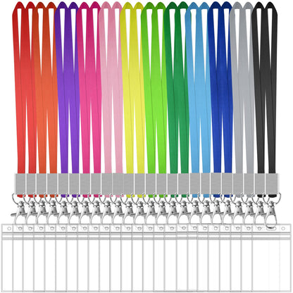 Badge Holder with Lanyard, 24-Pack Clear Vertical ID Card Badge Holder, Durable Badge Holders with Colorful Cruise Lanyards (Inner Size: 2.6’’×3.7’’, 12 Colors)