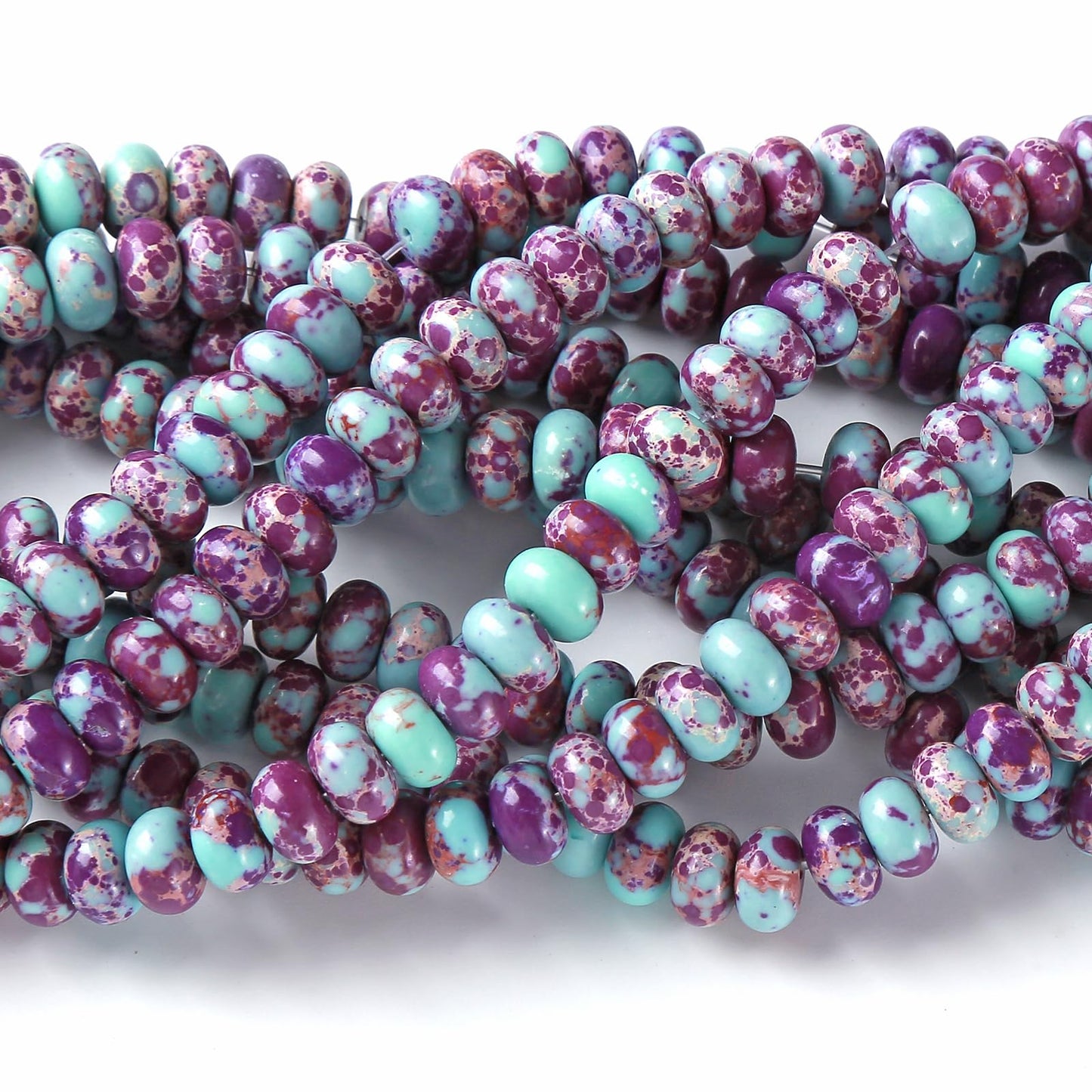 76pcs 5x8mm Natural Stone Galaxy Sea Imperial Jasper Rondelle Spacer Loose Beads Abacus Disk Stone Round Loose Gemstone Beads for Jewelry Making DIY Bracelet Necklace