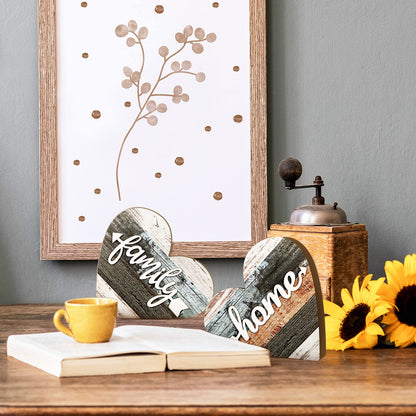 Jetec 2 Pcs Rustic Wooden Heart Table Decor, Daisy Farmhouse Home Decor, Bless This Home & Be Kind Sign for Living Room, Dining Room, Shelf & Mantel, Ideal Housewarming & Birthday Gift(Simple Style)