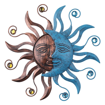 MUMTOP Metal Sun Moon Wall Decor, 13.26 Inch Outdoor Fence Wall Art, Hanging Decoration for Garden Yard Living Room Bedroom Patio Balcony