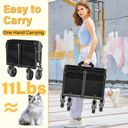 Wagons Carts Foldable - Collapsible Wagon 360Lbs, Folding Wagon Cart with Wheels, Foldable Wagons Portable for Groceries, Sports, Camping, Storage, Travel, Shopping -Jet Black