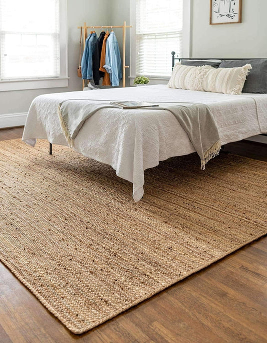 Hand Woven Jute Area Rug 8x10 Feet Rectangle - Handcrafted Braided Design, Indoor & Outdoor Reversible Natural Fiber Rug - Rustic Farmhouse Carpet for Living Room, Hallway, Bedroom (Natural, 8'x10')