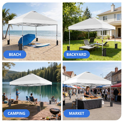 OLIXIS 10x10ft 1-Person Pop Up Canopy Tent, Heavy Duty One Push Setup Portable Outdoor Shelter for Beach Events Camping with Rolling Carry Bag, Snow White