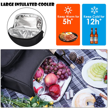 Picnic Backpack for 4 Person with Large Insulated Cooler Bag, Picnic Basket Set with Wine Pouch, Waterproof Picnic Blanket & Cutlery Set. Perfect for Beach, Camping, Party,Wedding Gift for Couple.