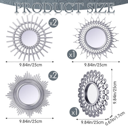Namalu 6 Pcs Mirrors - Small Circle Sun Mirrors for Decorative Wall Art - Entryway, Bathroom, Bedroom, Living Room (Silver, Classic)