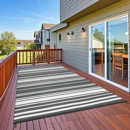 Jojoka Modern Outdoor Rug Reversible Plastic Straw Rug, Geometric Lines Pattern, UV-Resistant Portable Camping Carpet for Patio, RV, Deck, Trailer & Poolside