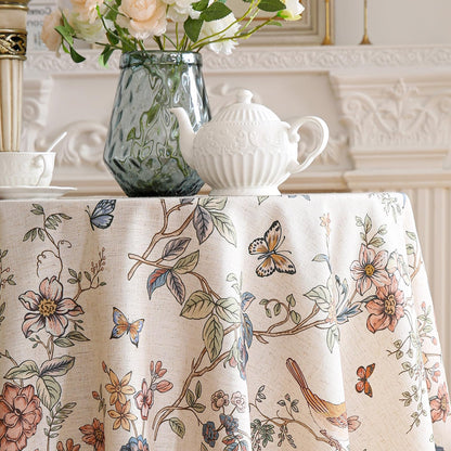 ISAENNE Designer French Light Beige Small Round Tablecloth,Linen Florals and Birds Pattern Table Cloth,Anti-Wrinkle Decorative Tablecloths for Dining Thanksgiving Kitchen,Diameter 55"-Cornucopia