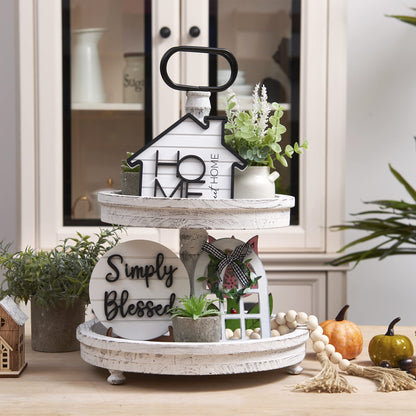 Houmury Rustic Farmhouse Tiered Tray Set with Succulent & Plant - Home Decor for Kitchens (Set of 8 Without Trays)