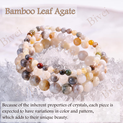 Bivei Bamboo Leaf Agate-Steady Growth-6mm Beaded Bracelets for Women Handmade Semi Precious Natural Stone Stretch Elastic Jewelry for Women Yoga Protection Gifts