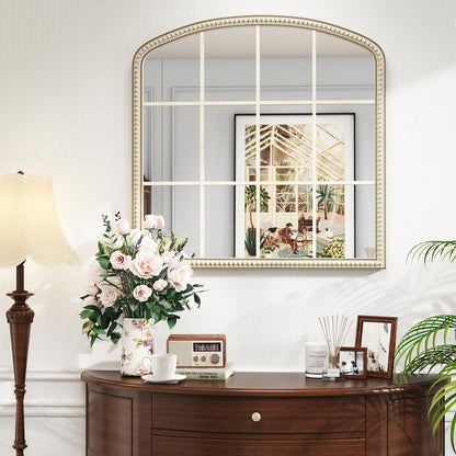 HOITUZYUS 36x36 Inch Wooden Wide Arched Mirrors for Wall with Window Girds, Large Farmhouse Decorative Mirror for Living Room, Entryway, Hallway, Fireplace, Bathroom