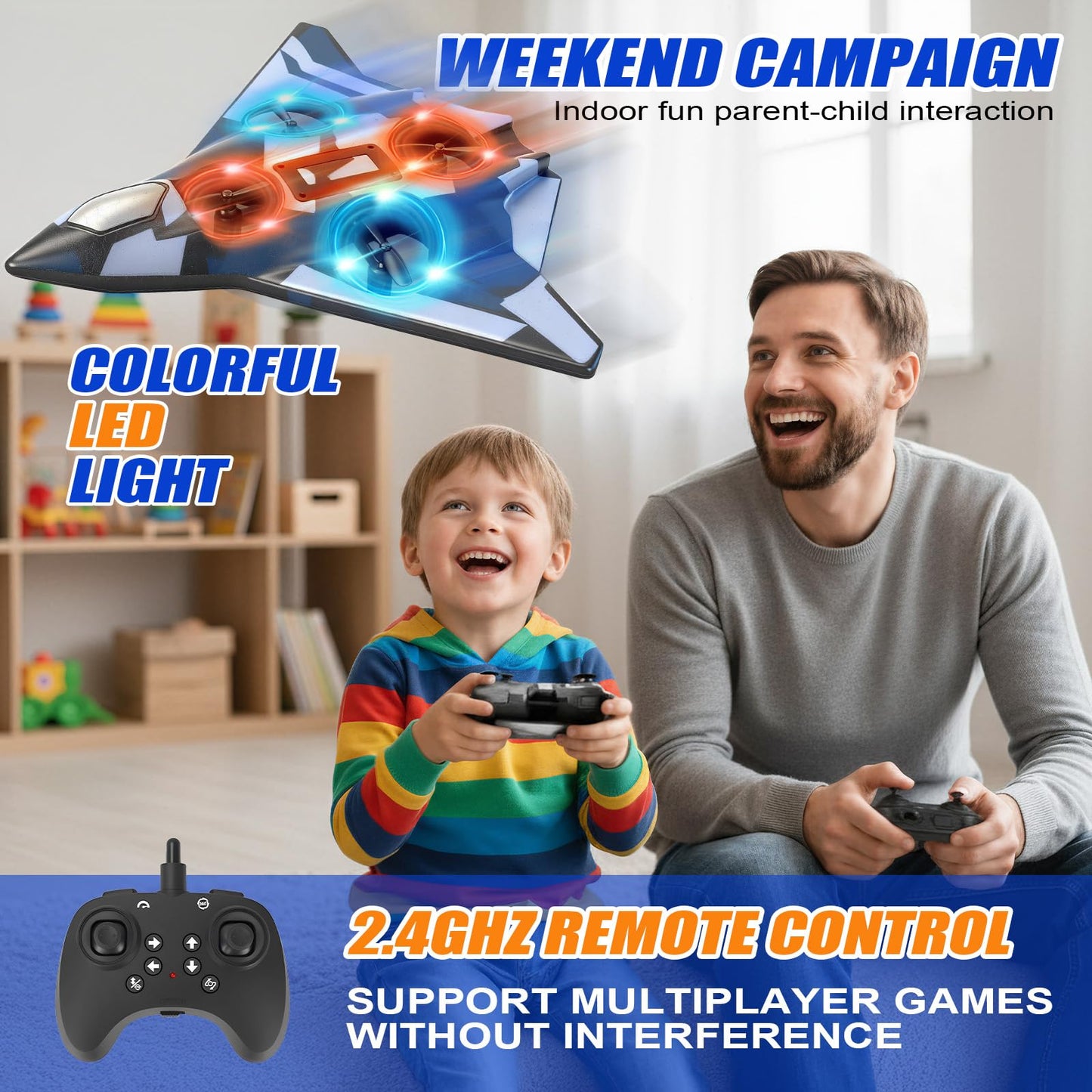 Foam Remote Control Airplanes for Kids & Adults | RC Fighter Jet with Light, 360° Flip Fighter Jet Toys, Stunt Roll, Airplane Toy Great for Beginners Christmas & Birthday Gift for Kids Boys Aged 3+