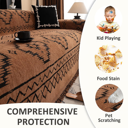VClife Bohemian Sofa Covers Chenille Couch Cover for Sectional Couch, Soft Non Slip Couch Covers for 2 Cushion Sofa Breathable Sofa Furniture Protector Slip Cover for Couch, Pumpkin, 71"X118"