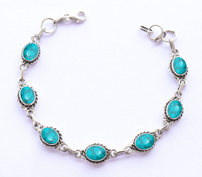 Avicrafts Turquoise Stone Bracelets Silver Overlay For Women Girl Gifts - Gemstone Adjustable Handmade Link Bracelets For Her