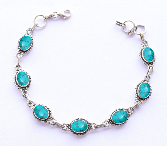 Avicrafts Turquoise Stone Bracelets Silver Overlay For Women Girl Gifts - Gemstone Adjustable Handmade Link Bracelets For Her