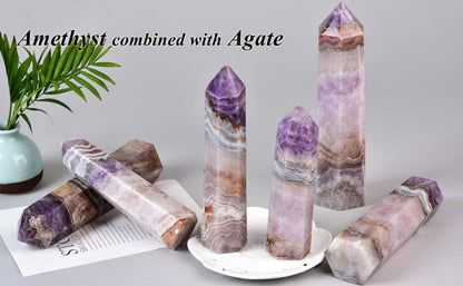 VIZYTOU Purple Amethyst Agate Stone Tower Obelisk Large Healing Crystal Rock Point Wand Reiki Healing Gifts 0.6-1.1 LBS