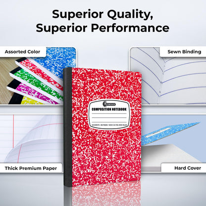 Rosmonde 5 Pack Composition Notebook Wide Ruled, 200 Pages (100 Sheets), 9-3/4x7-1/2, Notebooks for Work, Back to School Supplies, Hard Cover Composition Books, Notebooks for Women, Colors May Repeat
