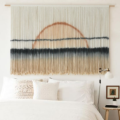 Jakalin Macrame Wall Hanging Large Sunset Dip Dye Boho Tapestry Handmade Woven Cotton Wall Art for Bedroom, Living Room, Above Bed Neutral Modern Minimalist Decor 57" Wx35 L
