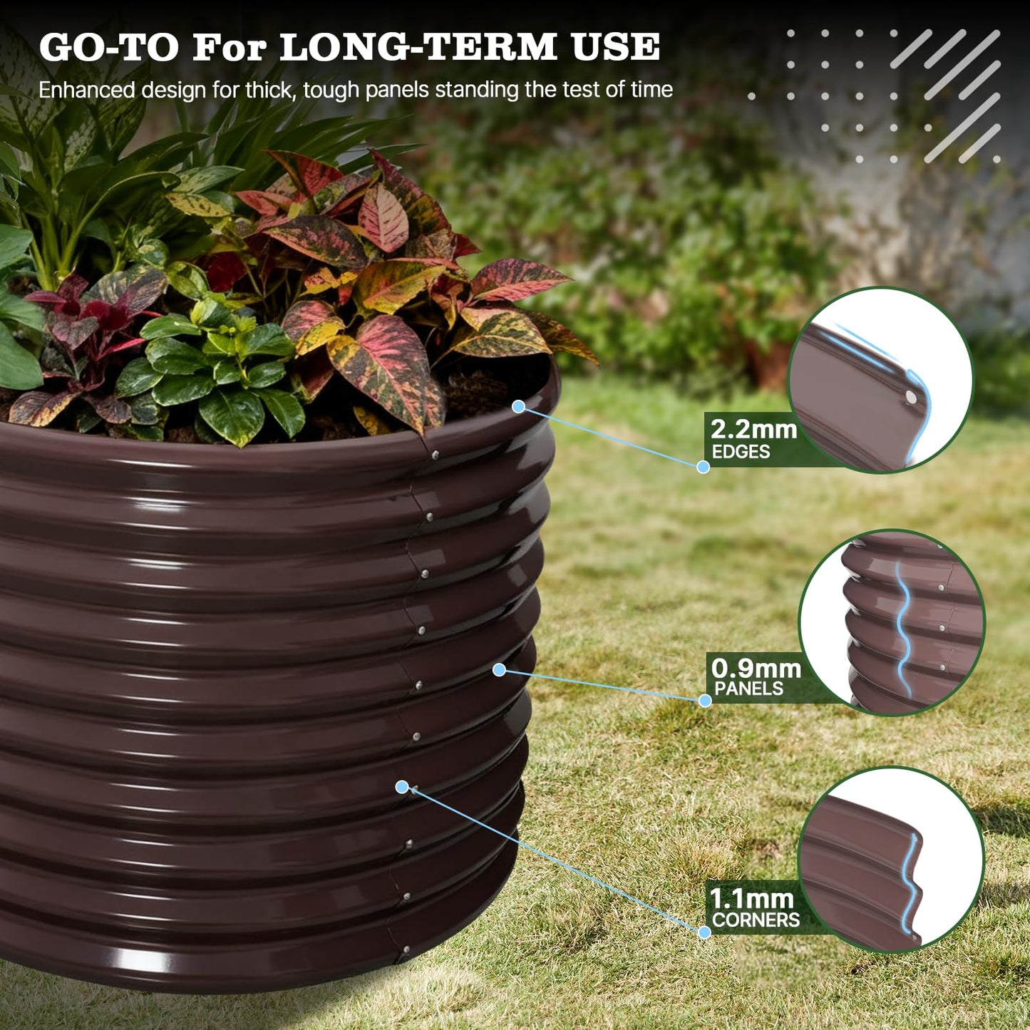 A ANLEOLIFE 30" Extra Tall Galvanized Raised Garden Beds Outdoor, 10x3x2.5ft Large Oval Metal Planter Boxes for Planting Vegetables, Flowers, Fruits, Eco-Safe & Easy Setup, CaféBronze