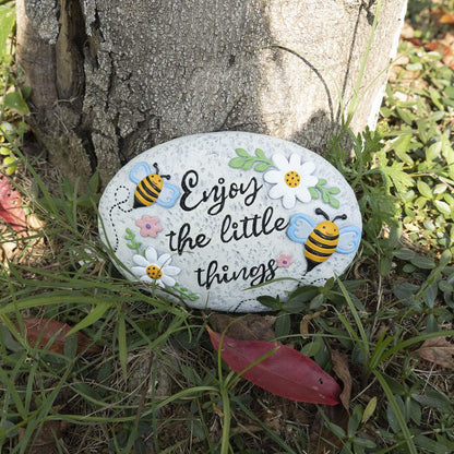 Bechivie Spring Decorative Garden Stones Outdoor, 6x4.1In Enjoy The Little Things Bee Stone with White Flower, Concrete Stepping Stones for Walkway Pathway Yard Outside