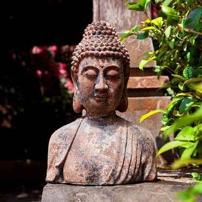Buddha Statue for Home, Meditating Buddha Bust Statues, Rustic Spiritual Buddha Head Statue, Naturel Antique Bronze Rust Finish, 16.2" H Magnesia (Magnesia)