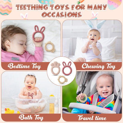 Easter Silicone Teethers for Babies - 2ooya 2Pcs Bunny Chick Carrot Infant Teething Chew Toys, Toddler Sore Gums Pain Relief Toy for Newborn Boy and Girl Spring Easter Baby Shower Birthday Gifts