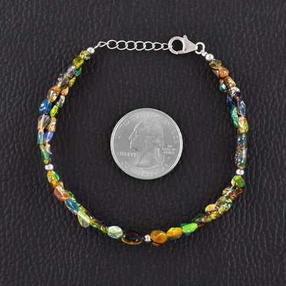 QNAVIC Black Opal Tumble Bracelet for Women – Genuine October Birthstone Chakra Crystal, Handmade 925 Sterling Silver Adjustable 8" Chain, Hypoallergenic Minimalist Healing Energy Jewelry Birthday Gift for Her