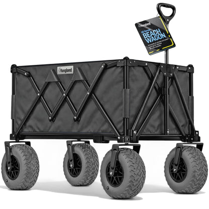 Beach Wagon with Heavy-Duty 10" Air Tires - All Terrain Folding Card with Big Wheels for Sand and Gravel - 300 LB. Capacity (Black)