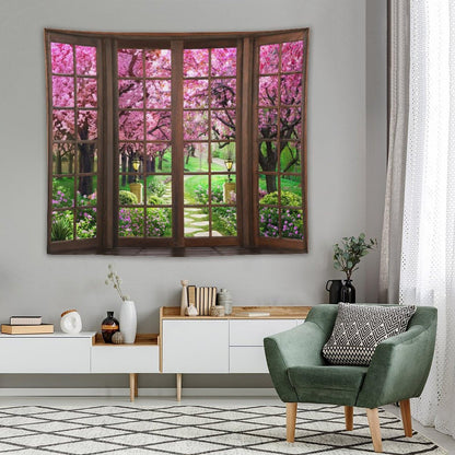 ZhiRain Cherry Blossom Path Landscape Tapestry Wall Hanging Park Bench Scenery Tapestries Home Decor for Living Room Bedroom Apartment Farmhouse Dorm 50"x60"