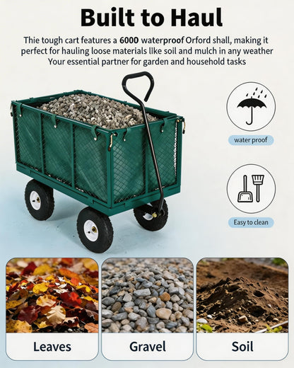 GarveeTech 800LBS Heavy Duty Steel Garden Cart, Garden Wagon Cart on Wheels, Metal Yard Utility Wagon with Removable Mesh Sides, 10" All Terrain Tires, 180° Rotating Handle for Lawn, Garden, Farm
