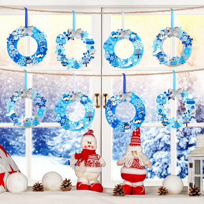 Moucuny 620/600 Pcs Winter Wreath Craft Kits DIY Snowman Christmas Wreath Crafts Kits Xmas Winter Home Decorations for Party Favors(Let It Snow,Dark Blue, Light Blue, White, Gray)