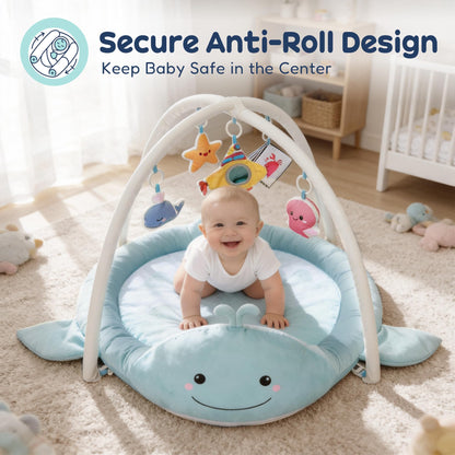 BubblinHome Baby Play Mat, Whale Tummy Time Mat with Toys, Baby Activity Gym for Infants 0–12 Months Sensory Floor Mat for Boys & Girls