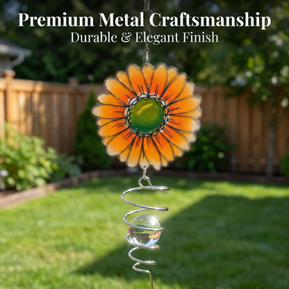 18" Wind Spinner Outdoor Hanging Metal Figurine Spinner for Garden Décor Ornaments,Lawn Yard Patio,Sunflower