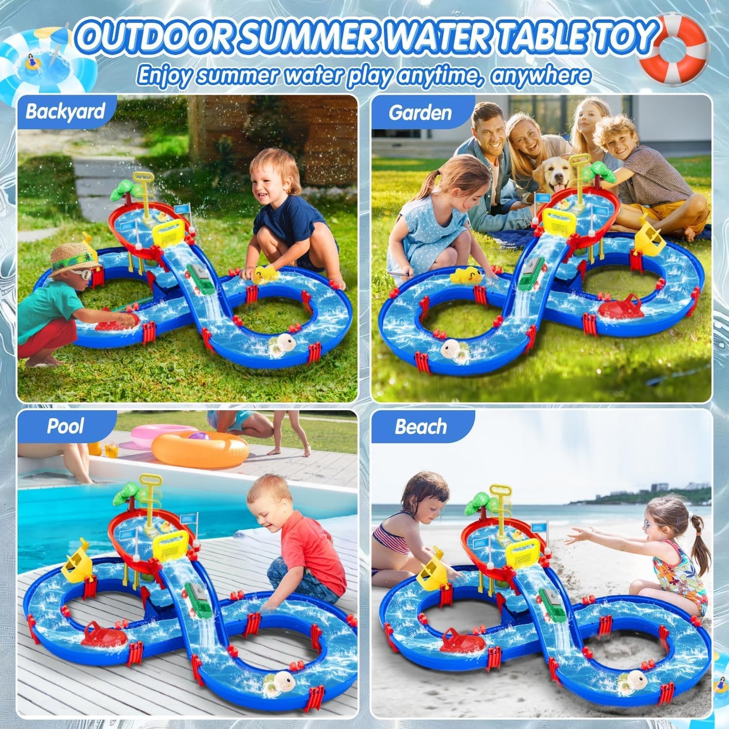TERRAMUS 2-Tier Water Table Toys for Kids,61PCS Water Park Playset with Pump,Summer Water Toys Waterways for Backyard Beach Pool Lawn,Outdoor Toy for Toddlers 3-5 4-8,Gifts for Boys Girls