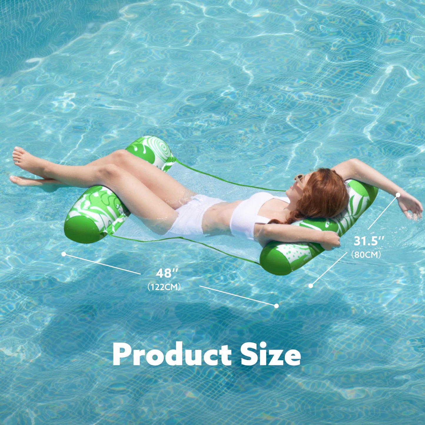 SLOOSH 2 Packs Tropical Leaves Hammock Pool Floats Adults, 4-in-1 Multi-Purpose Inflatable Pool Floats PVC Water Hammock Lounge Floaties (Blue&Green)