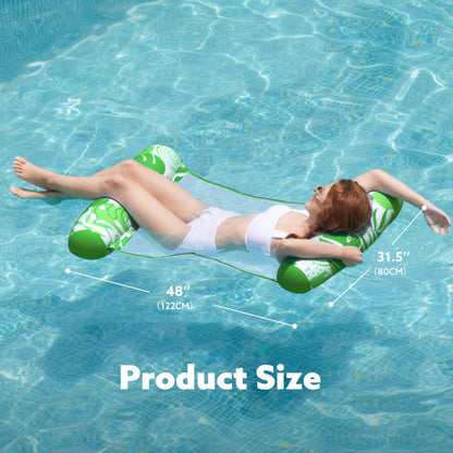 SLOOSH 2 Packs Tropical Leaves Hammock Pool Floats Adults, 4-in-1 Multi-Purpose Inflatable Pool Floats PVC Water Hammock Lounge Floaties (Blue&Green)