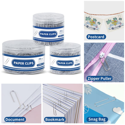 1800 Paper Clips Assorted Sizes Large, Medium and Small, Durable and Rustproof, Paperclips for Office School and Personal Use, Office Supplies Document Organizing (50mm, 33mm, 28mm) (Silver)