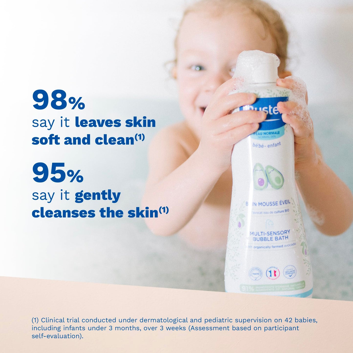 Mustela Baby Multi-Sensory Bubble Bath with Natural Avocado – Biodegradable Formula & Tear Free - from Birth on - 6.76 oz.