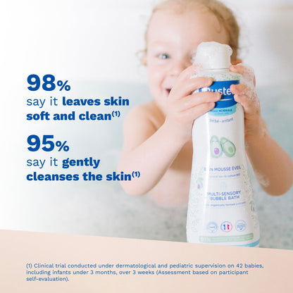 Mustela Baby Multi-Sensory Bubble Bath with Natural Avocado – Biodegradable Formula & Tear Free - from Birth on - 6.76 oz.