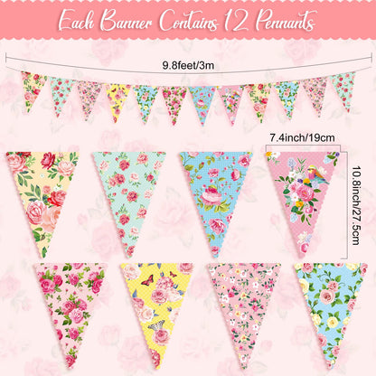 Faccito 49 Ft 60 Pcs Tea Floral Party Paper Bunting Decor Outdoor Bunting Banner Floral Pennant Wildflower Garland Tea Party Birthday Supplies for Wonderland Garden Baby Shower Bridal Wedding Bedroom