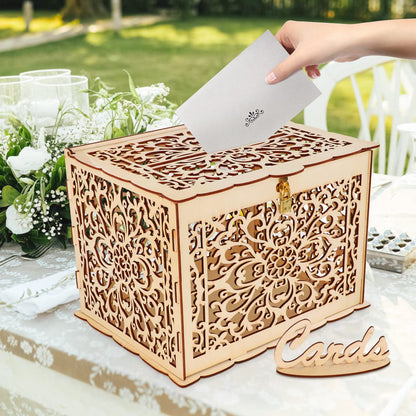 Hooqict DIY Wedding Card Box with Lock Large Rustic Wood Wedding Gift Money Box Holder for Graduation Parties Wedding Reception Bridal Baby Shower Birthday
