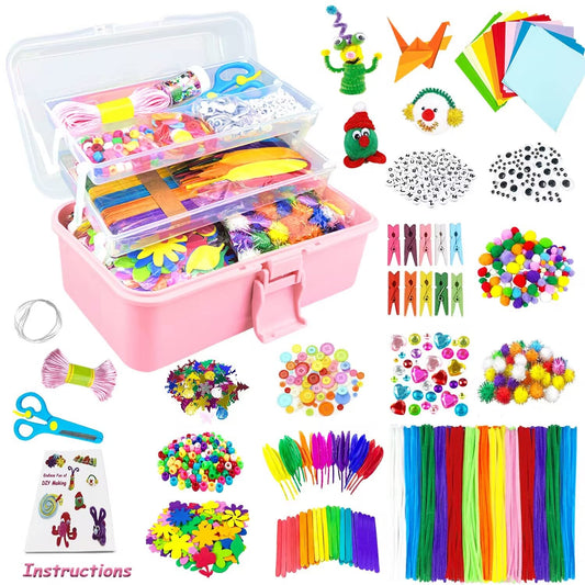 VLUSSO Arts and Crafts Supplies for Kids DIY Craft Kits Art Supplies Materials Kids Crafts Set with Pipe Cleaners Craft Box Preschool Homeschool Toys Gift for Boys and Girls Age 4 5 6 7 8