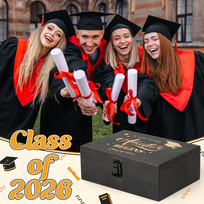 R HORSE Graduation Keepsake Wood Box, Engraving Wooden Memory Box for High School Graduates, Engraved Class of 2026 Graduation Gift for Him Her Party Favor & Memory Storage