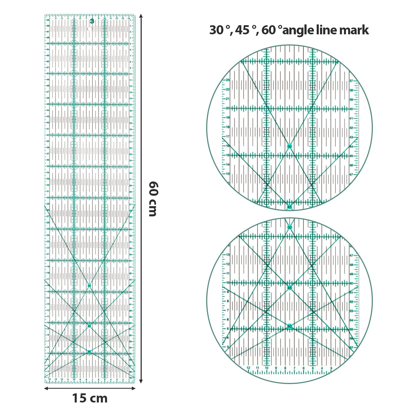 MANUFORE Quilting Ruler 15 x 60cm Sewing Acrylic Ruler Anti-Slip Metric Ruler DIY Quilting Tools with Clear Printed Lines for Precise Cutting