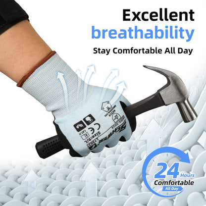 Schwer 6 Pairs Safety Work Gloves with Sandy Nitrile Coating, Extreme Fiber-Abrasion Resistance(Level 6-Certified) Heavy Duty Working Glove with Grip for Men Women, A2 Cut Glove, for Construction, M