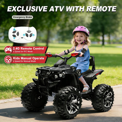 JOYRACER 24V Kids ATV 4 Wheeler, 4x4 Ride On Toys Car w/ 800W Motors, 9AH Battery Powered Car w/Remote Control, Bluetooth, MP3, USB, Spring Suspension, 2-Seater Quad for Boys Girls, Black