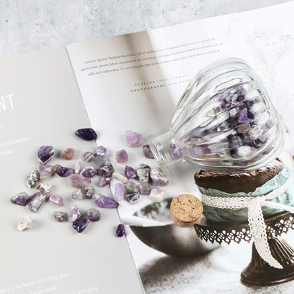 SMQ Amethyst Quartz Crystal Tumbled Chips Bulk Chakra Healing Purple Irregular Polished Crushed Gemstone and Crystals for Home Flower Pot Decor Meditation Balance,1 lb