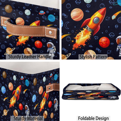 BENGRONGAE Cube Storage Bin, 13 Inch Rocket Astronaut Collapsible Storage Cubes with Handles, Space Planet Cube Storage Baskets for Nursery Toys Books Clothes