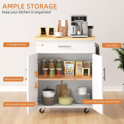 Shintenchi Kitchen Island cart with Storage, Portable Bar Cabinet on Wheels, Rolling Microwave Cart Side Table with Workstation for Kitchen, Dinning Room, White