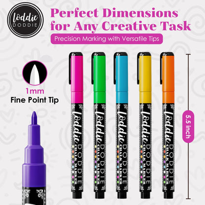 Loddie Doddie Fine Tip Liquid Chalk Markers - Pack of 8, 1mm Tip - Precision Chalk Pens for Chalkboard Calendar - Quick-Wipe Washable Glass Dry Erase Pens - Vibrant Neon Car Window Markers